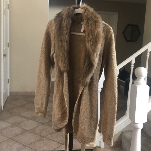 Faux fur collar, Charter Club tie sweater - Picture 4 of 5